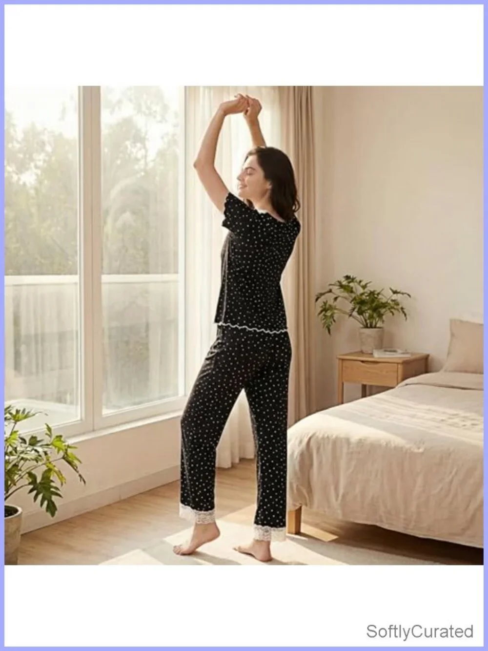 Women's Short Sleeve Lace Pajama Sets Cap Sleeve Sleepwear Sets